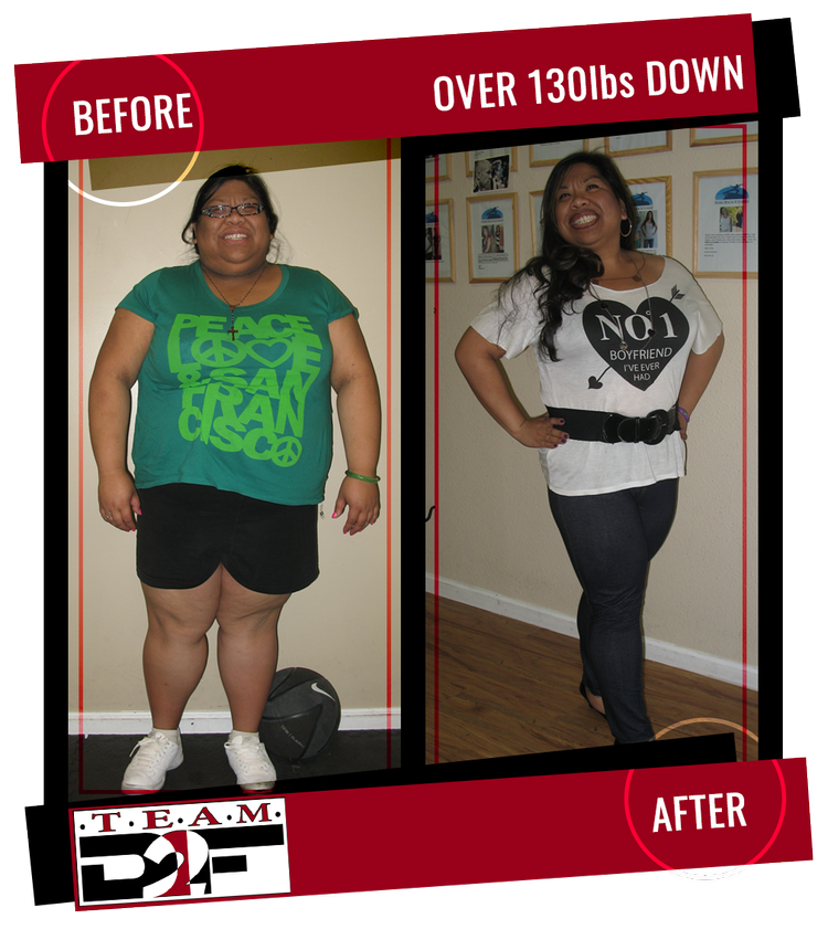 Dedicated 2 Fitness client before and after losing over 130 pounds